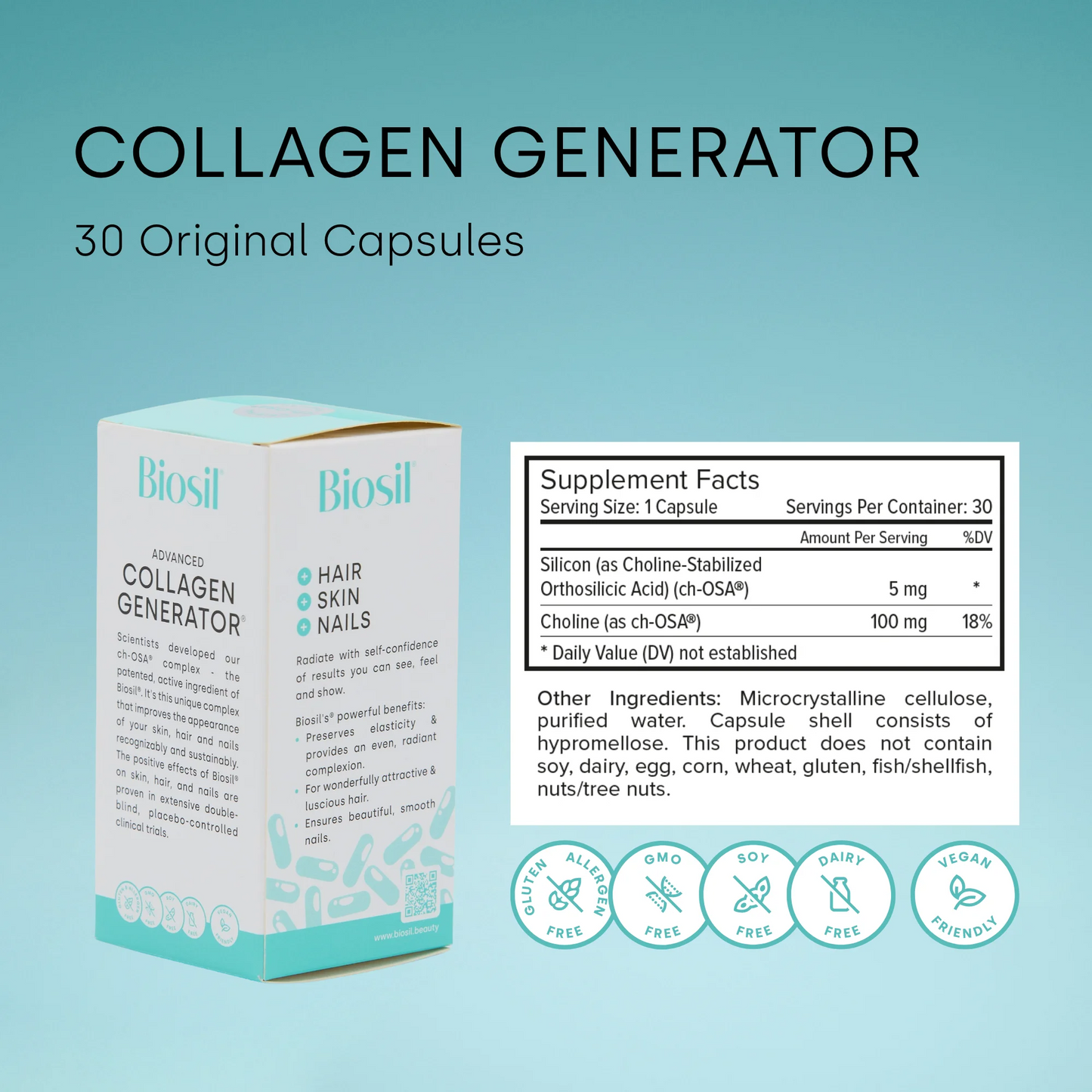 Biosil Collagen Generator - 60 Capsules - with Patented ch-OSA Complex - Generates & Protects Your Own Collagen - GMO Free - 60-Day Supply
