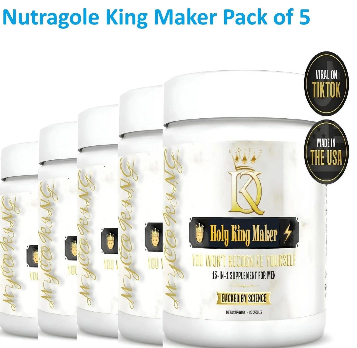 Nutragole King Maker Pack of 5, 13-in-1 Anabolic Supplement for Men to Increase Stamina, Lean Muscle Growth & Recovery, N.O. Booster with Tongkat Ali (LJ100), 120 Capsules - Jia Sales