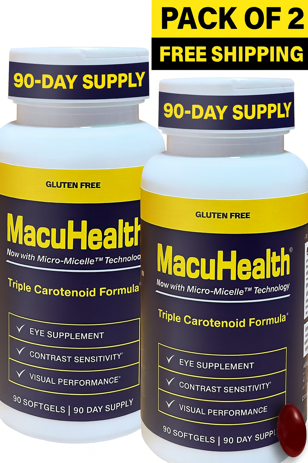 Macuhealth Triple Carotenoid Formula - Eye Vitamins for Adults - 90 Softgels, 3 Month Supply