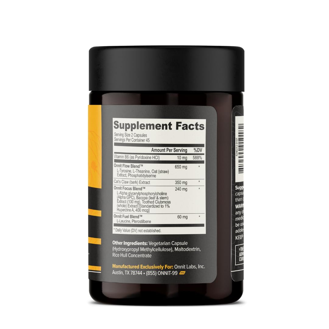 ONNIT Alpha Brain Nootropic Brain Supplement for Men & Women | Memory, Mental Clarity & Cognitive Improvement | Focus Capsules with L-Theanine, Vitamin B6 & Phosphatidylserine (90 Count)