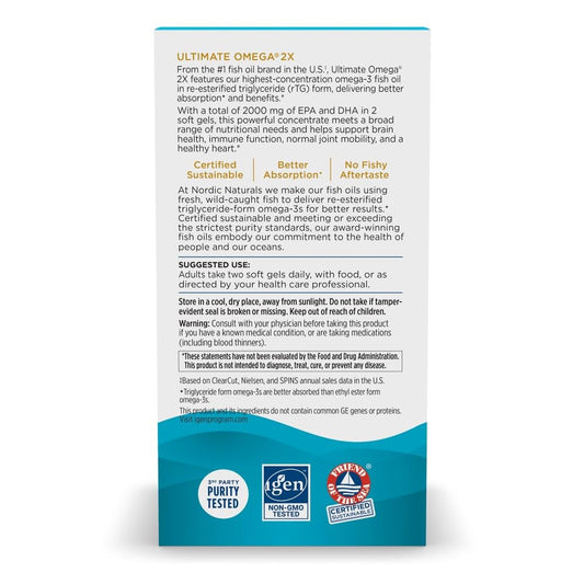 Nordic Naturals Ultimate Omega 2X, Lemon Flavor - 180 Soft Gels - 2150 mg Omega-3 - High-Potency Fish Oil with EPA & DHA - Promotes Brain & Heart Health - Non-GMO - 90 Servings