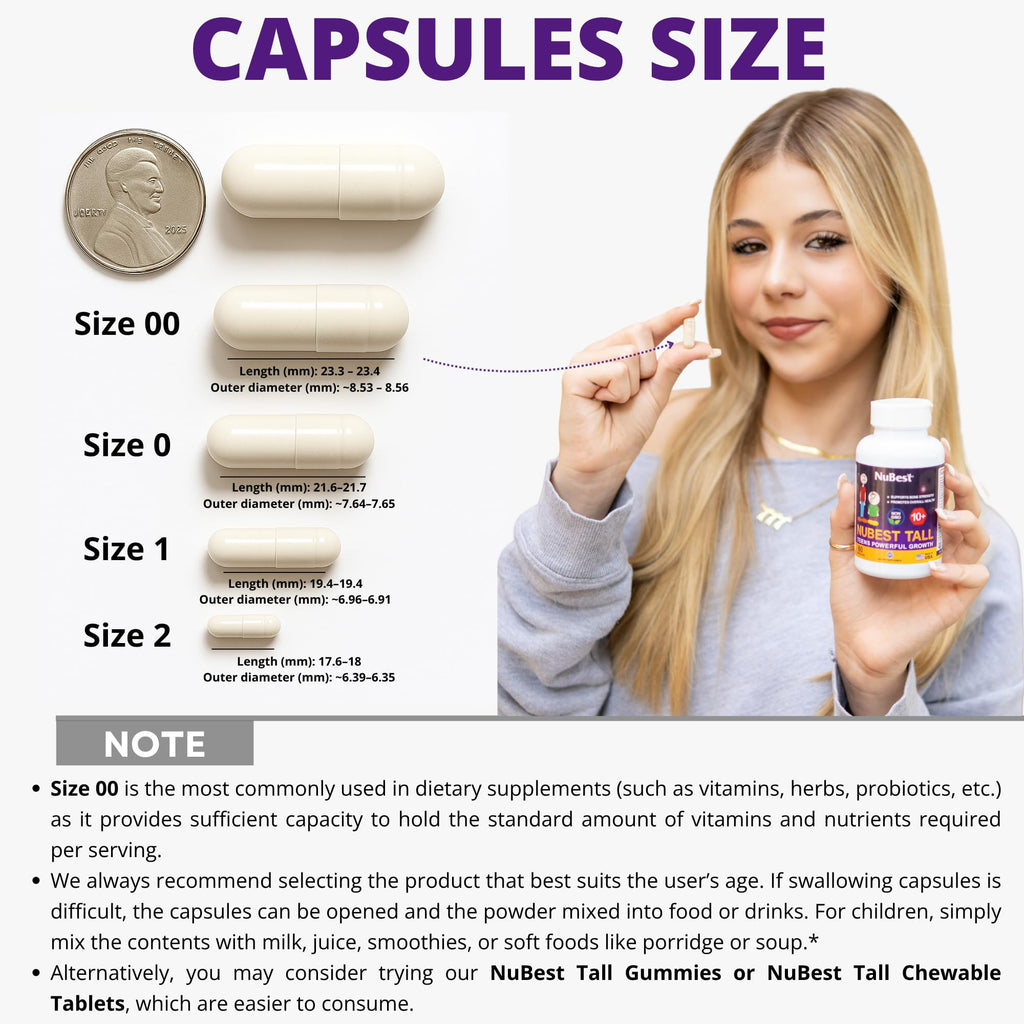 NuBest Tall 10+, Powerful Growth for Kids & Teens (10+), Milk Drinkers, 60 Capsules