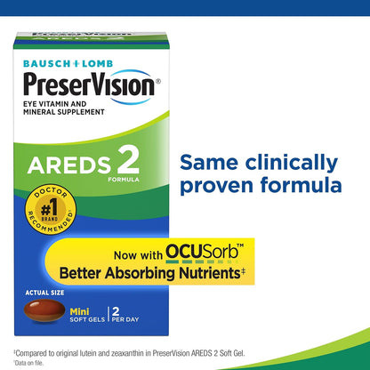 PreserVision AREDS 2 Eye Vitamins, Lutein and Zeaxanthin Supplement with Vitamin C, Vitamin E,Zinc, and Copper, 130 Softgels 2Pack (Minigels)