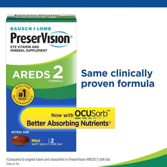 PreserVision AREDS 2 Eye Vitamins, Lutein and Zeaxanthin Supplement with Vitamin C, Vitamin E,Zinc, and Copper, 130 Softgels 2Pack (Minigels)