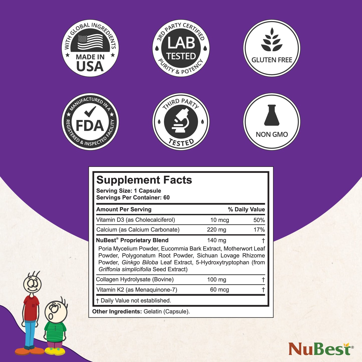 NuBest Tall 10+ Premium Bone Strength Formula, Enhanced Immunity and Overall Health for Age 10+ - Who Drink Milk Daily with Calcium, Vitamin D3, Vitamin K2, and Multivitamins - 60 Capsules