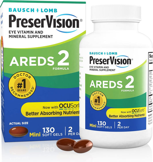 PreserVision AREDS 2 Eye Vitamins, Lutein and Zeaxanthin Supplement with Vitamin C, Vitamin E,Zinc, and Copper, 130 Softgels 2Pack (Minigels)