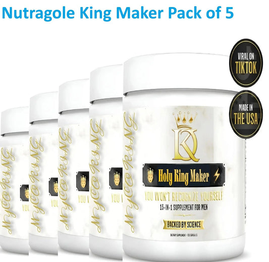 Nutragole King Maker Pack of 5, 13-in-1 Anabolic Supplement for Men to Increase Stamina, Lean Muscle Growth & Recovery, N.O. Booster with Tongkat Ali (LJ100), 120 Capsules - Jia Sales
