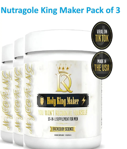 Nutragole King Maker Pack of 3, 13-in-1 Anabolic Supplement for Men to Increase Stamina, Lean Muscle Growth & Recovery, N.O. Booster with Tongkat Ali (LJ100), 120 Capsules - Jia Sales
