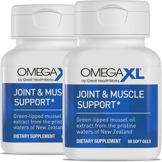 OmegaXL Joint Support Supplement - Natural Muscle Support, Green Lipped Mussel Oil, Soft Gel Pills, Drug-Free, 60 Count (2 Pack) - Jia Sales