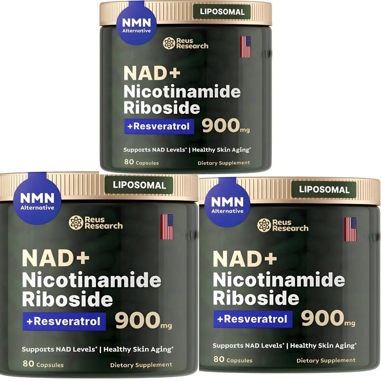 Reus Research Nicotinamide Riboside 900mg Pack of 3, NAD+ Supplement NMN Supplement Alternative