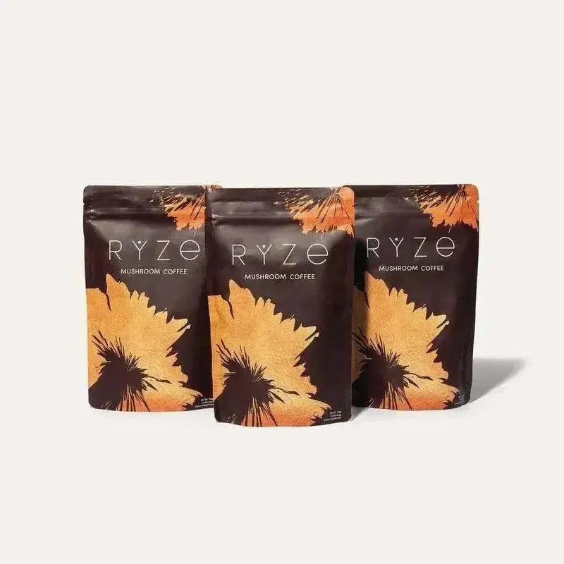 RYZE SUPERFOODS Mushroom Medium Roast Coffee USDA Organic with 6 Adaptogenic Mushrooms, USA Grown Instant Coffee for Better Energy, Focus Digestion Immunity with Lions Mane & Turkey Tail 30 Servings